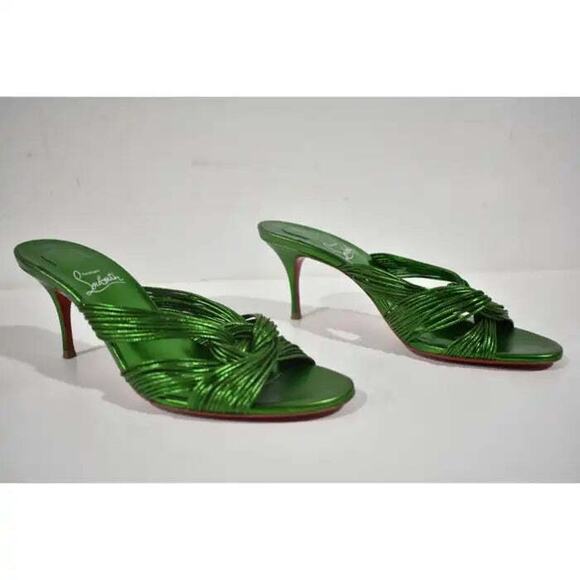 Christian Louboutin Multitaski 70 Green Strap Backless Mule Kitten Heel Pump 39 - Picture 4 of 12
